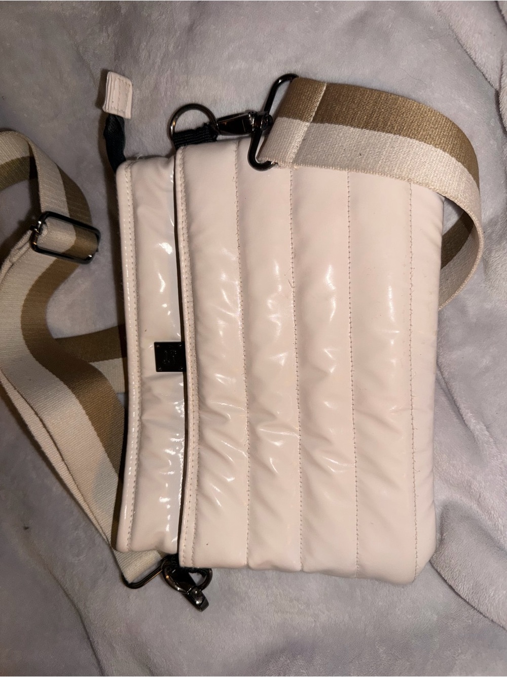 THINK ROYLN Cream Quilted Crossbody with Striped Strap
